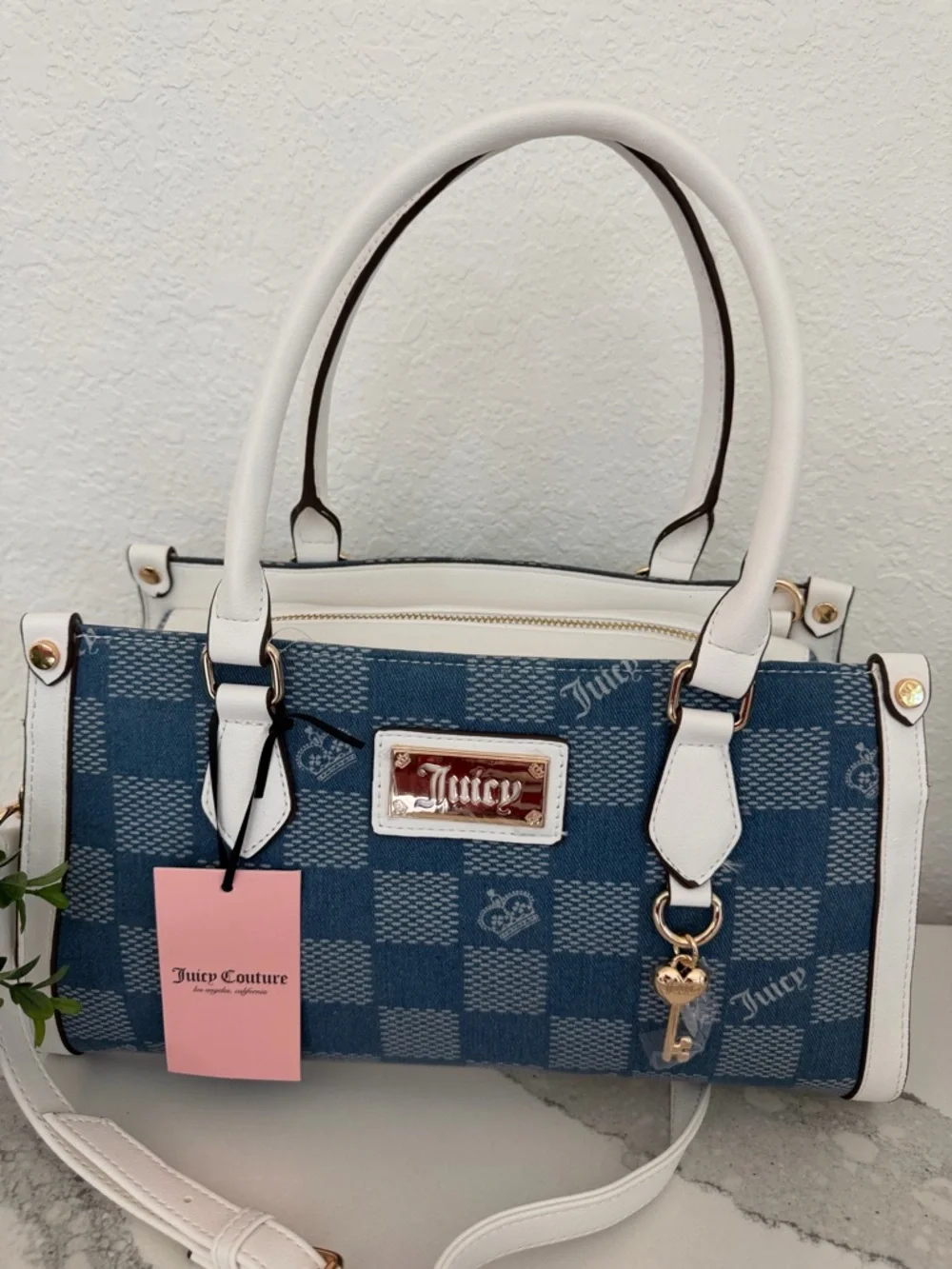 Juicy Couture Denim Satchel – NWT – Gold Hardware, White Trim, Vintage Y2K Style